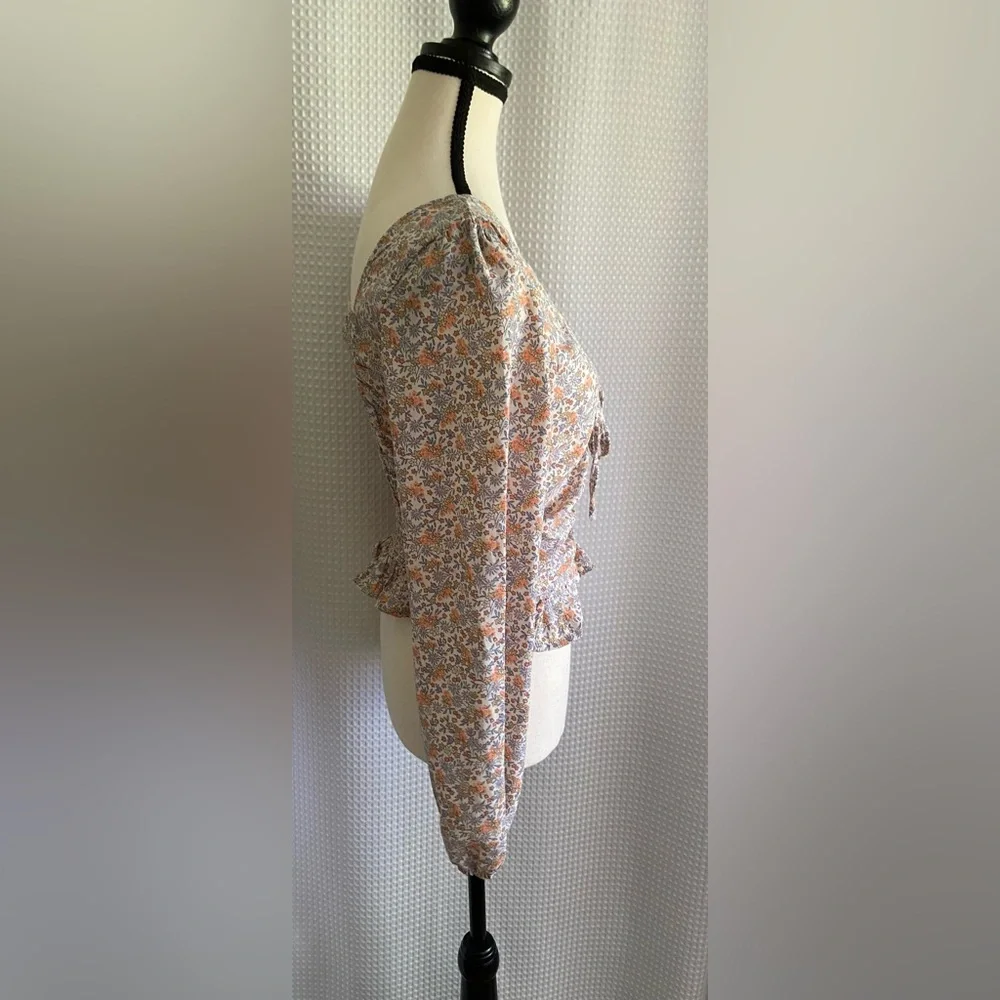 ‎ H&M Floral V-Neck Drawstring Blouse Stretch Back Ruched side small - Picture 5 of 9